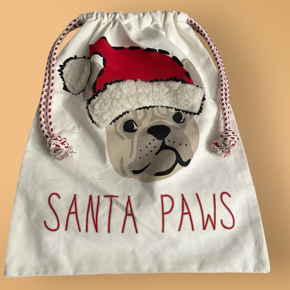 Santa Paws Dog Christmas Sack Frenchie/English Bulldog/Pug/Boston Terrier NWOT
